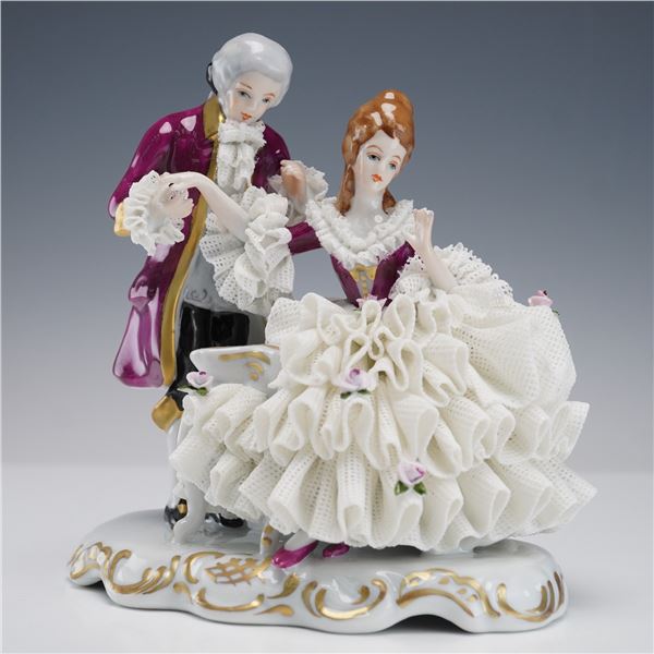 Dresden Germany Porcelain Lace Figurine, Courting Couple