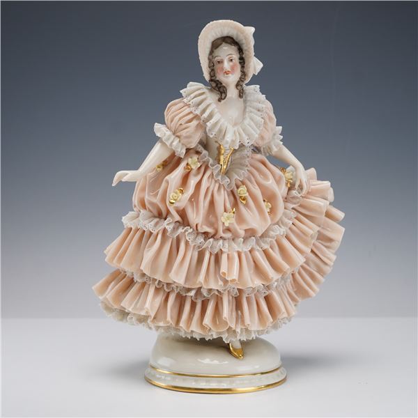 Franz Witter Porcelain Lace Figurine in Style of Dresden, Lady with Bonnet
