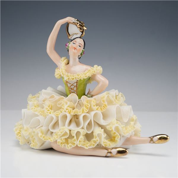 WR Dresden Style Lace Figurine Spanish Dancer with Tambourine
