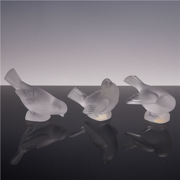 3pc Lalique Crystal Sparrow Figurines