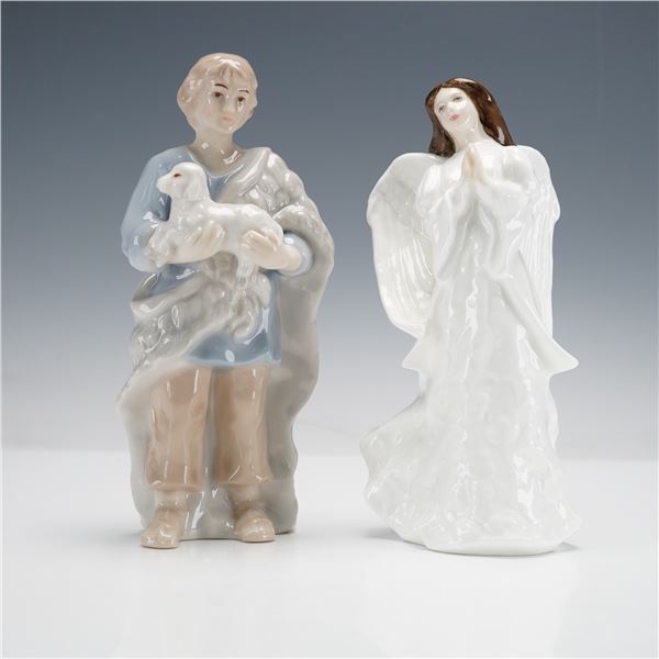 2pc Royal Doulton Figurines, Holiday Nativity and Christmas Angel HN3733