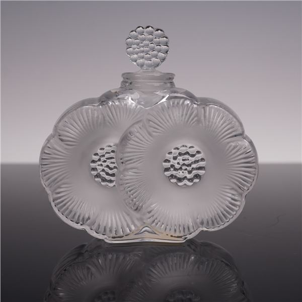 Lalique Crystal Perfume Bottle with Stopper, Deux Fleurs