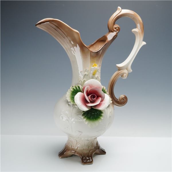 Capodimonte High Relief Floral Porcelain Pitcher