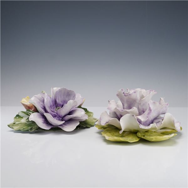 2pc Capodimonte Porcelain Floral Sculpture and Candleholder