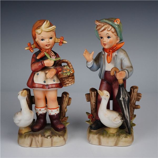 2pc Erich Stauffer Porcelain Figurines, Boy and Girl with Geese
