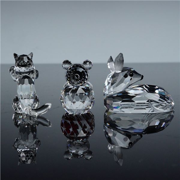 3pc Swarovski Crystal Figurines- Roe Deer Fawn, Begging Cat & Bear w/Heart