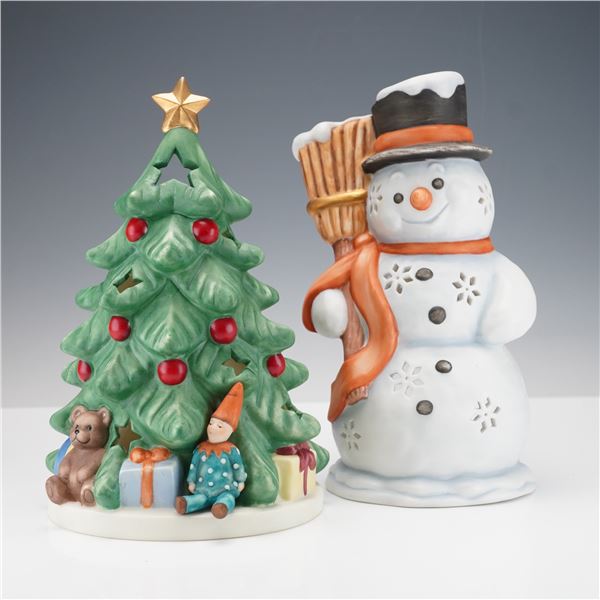 2pc Goebel Christmas Candle Tea Lights, Tree and Snowman