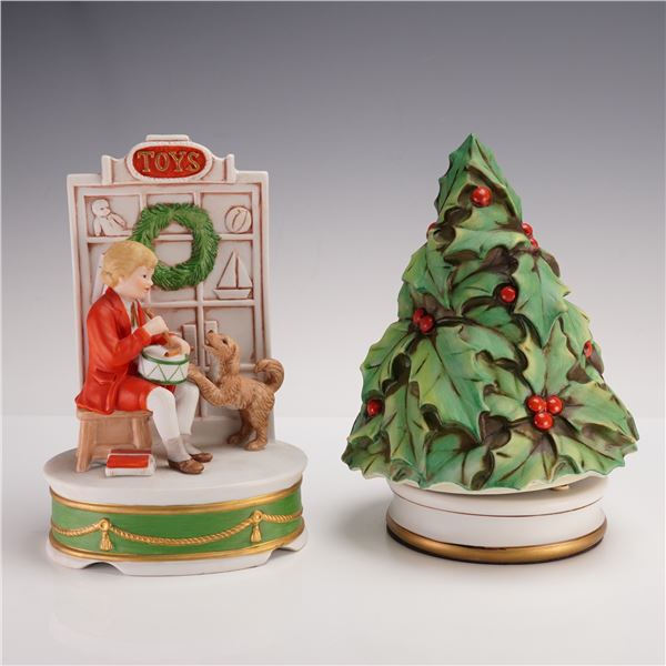 2pc Berman & Anderson Christmas Music Boxes