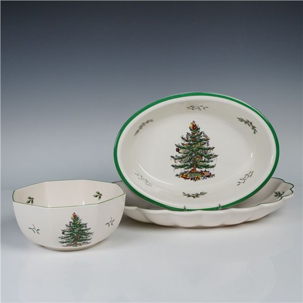 3pc Spode Porcelain Christmas Tree Serving Tray and Dish & Bowl Set