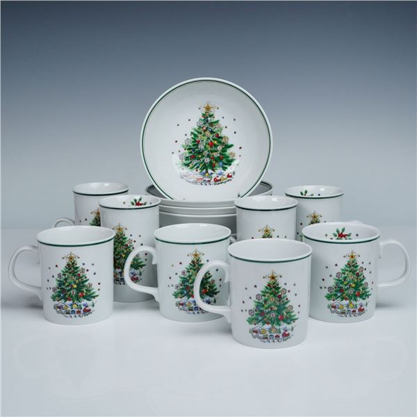 16pc Salem Porcelain Christmas Eve Mugs and Bowl Sets