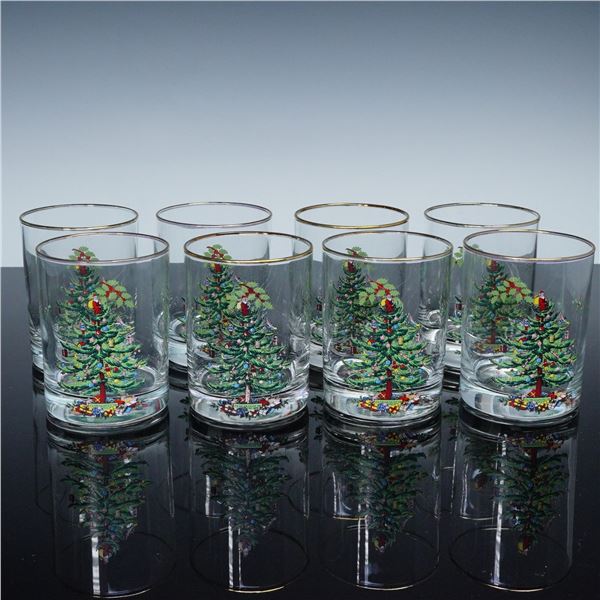8pc Spode Christmas Tree Double Old Fashioned Glasses