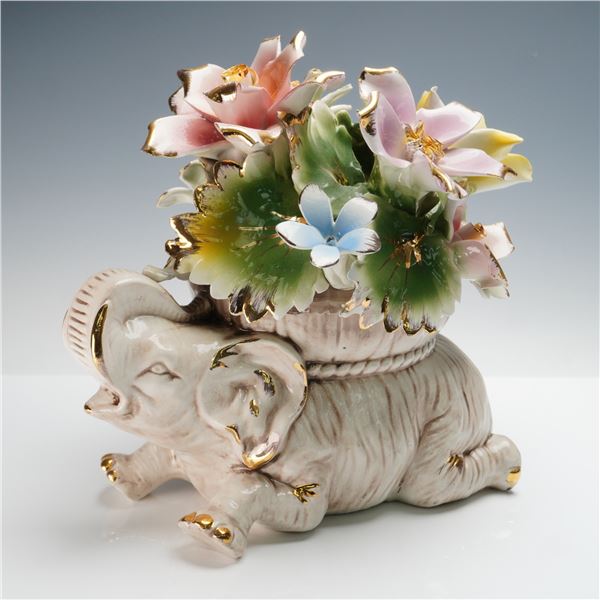 Capodimonte Porcelain Elephant with Flowers Sculpture