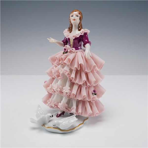 Dresden Porcelain Pink Lace Women and Doves Figurine