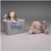 Image 1 : NAO by Lladro Figurines: Kittens in Box & Sleeping Puppy Pair