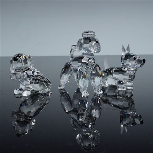 3pc Swarovski Silver Crystal Dog Figurines