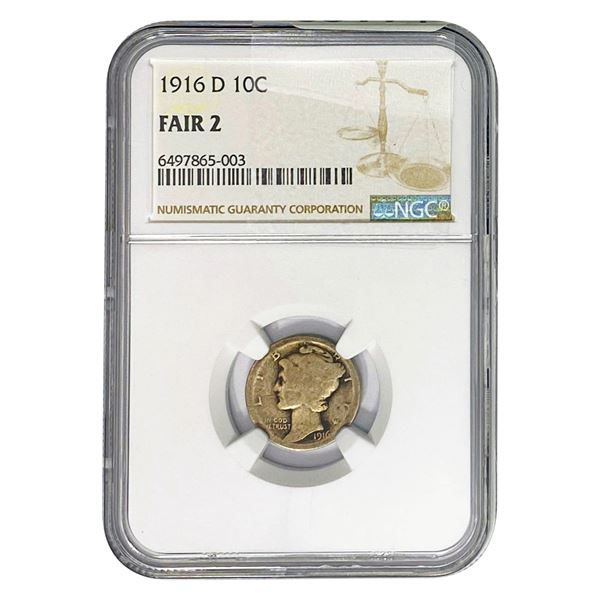 1916-D Mercury Silver Dime NGC F2
