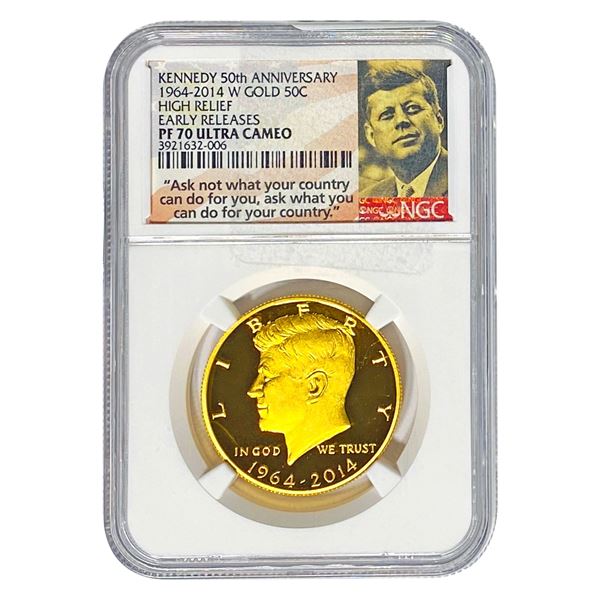 1964-2014-W 50C Gold Kennedy 3/4 oz NGC PF70 Ultra Cameo