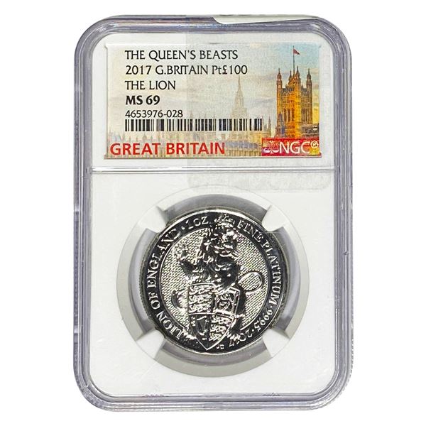 2017 $100 Platnium G. Britain Lion 1 oz NGC MS69