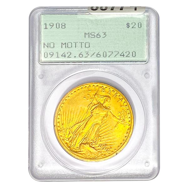 1908 No Motto $20 Gold Double Eagle PCGS MS63