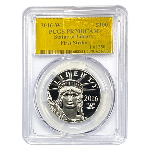 2016-W $100 Platnium Satue of Liberty 1 oz PCGS PR70 DCAM