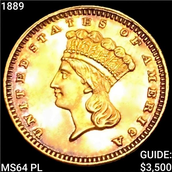 1889 Rare Gold Dollar CHOICE BU PL