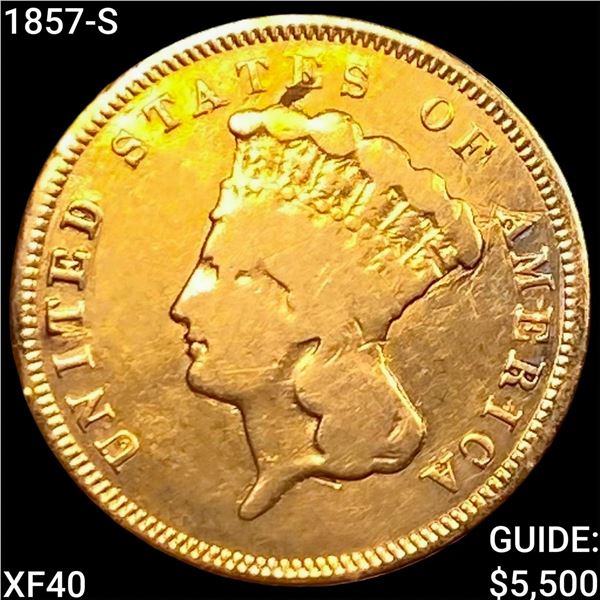 1857-S $3 Gold Piece NEARLY UNCIRCULATED