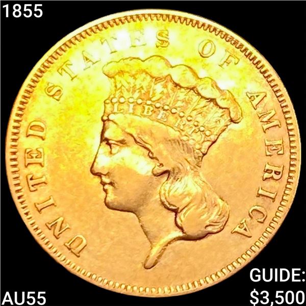 1855 $3 Gold Piece HIGH GRADE