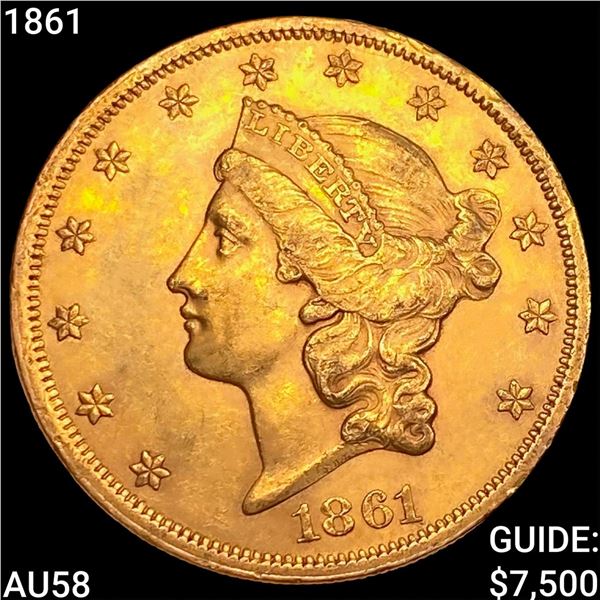 1861 $20 Gold Double Eagle CHOICE AU