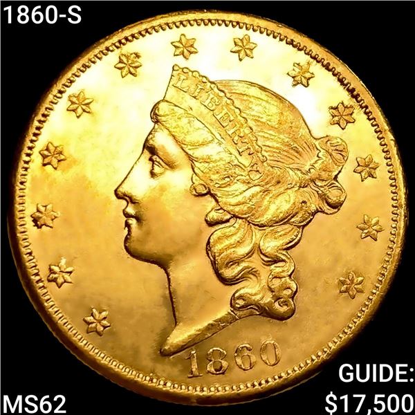 1860-S $20 Gold Double Eagle UNCIRCULATED