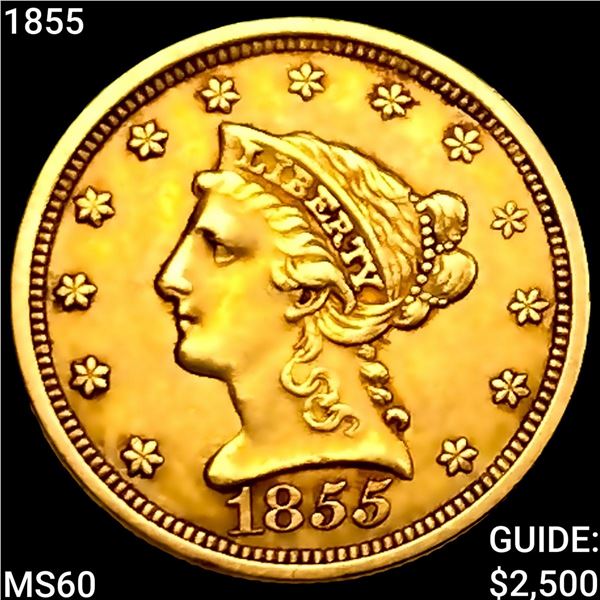 1855 $2.50 Gold Quarter Eagle UNCIRCULATED