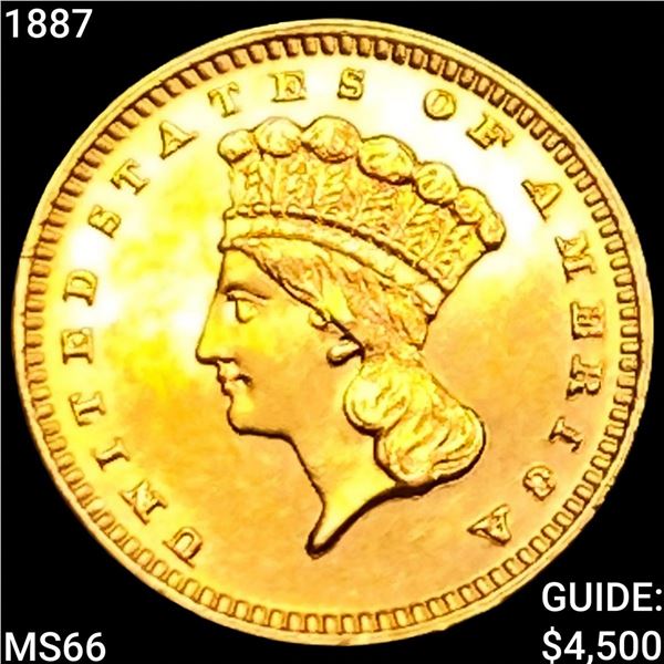 1887 Rare Gold Dollar GEM BU