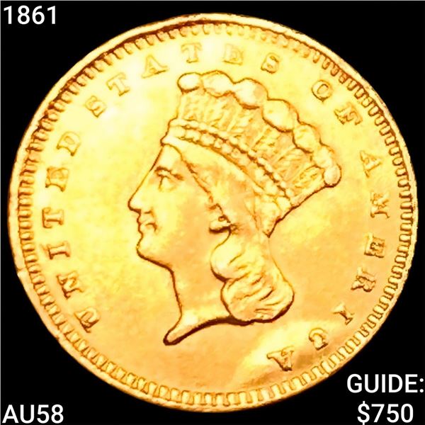 1861 Rare Gold Dollar CHOICE AU