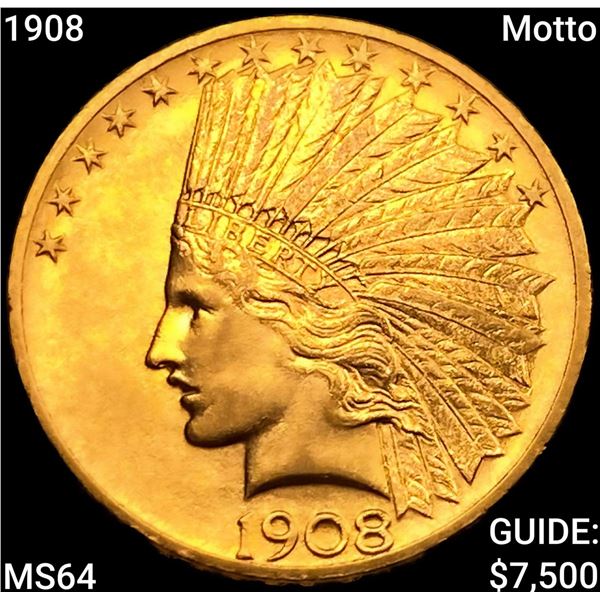 1908 Motto $10 Gold Eagle CHOICE BU