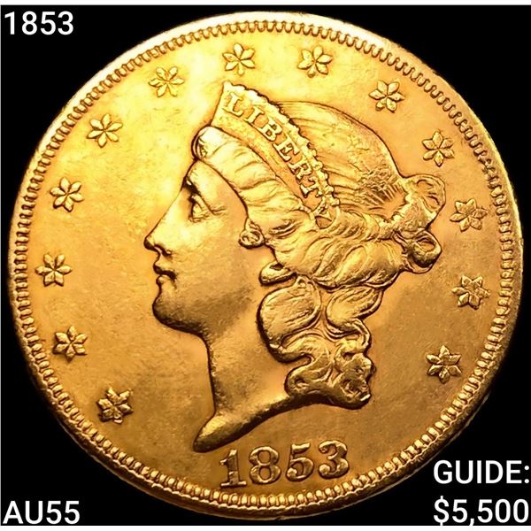 1853 $20 Gold Double Eagle HIGH GRADE