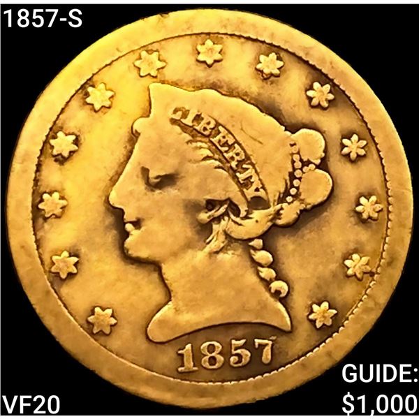 1857-S $2.50 Gold Quarter Eagle LIGHTLY CIRCULATED