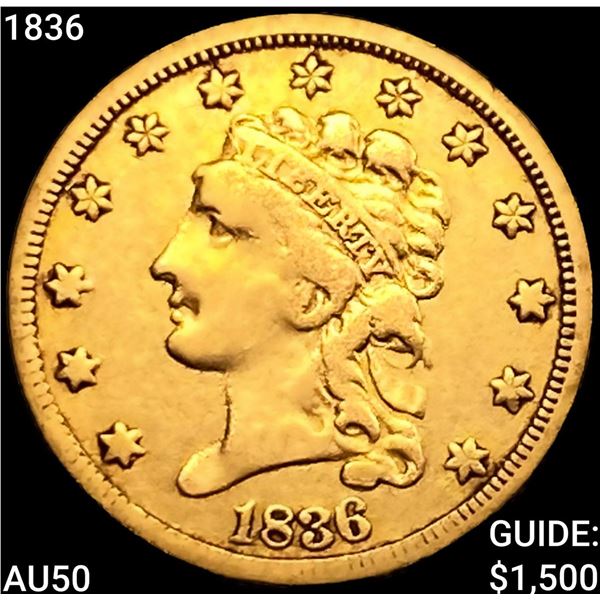 1836 $2.50 Gold Quarter Eagle CLOSELY UNCIRCULATED