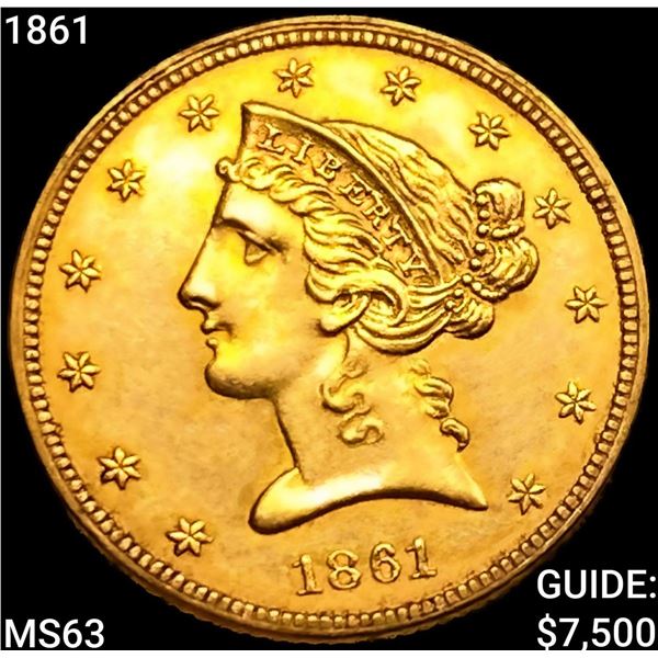 1861 $5 Gold Half Eagle CHOICE BU