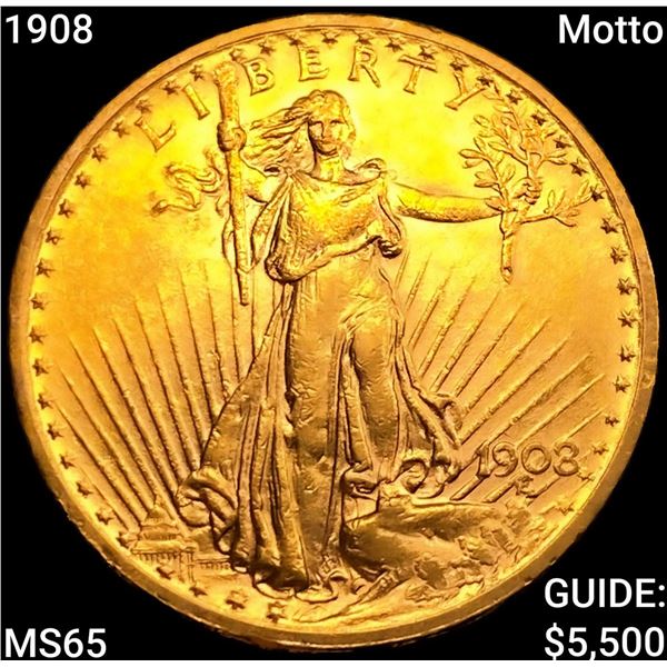 1908 Motto $20 Gold Double Eagle GEM BU
