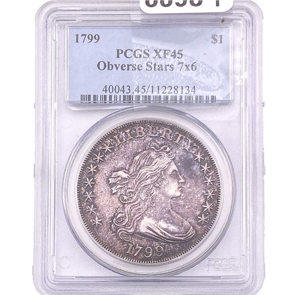 1799 Draped Bust Dollar PCGS XF45 Rev. Stars 7x6
