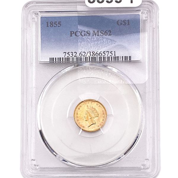 1855 Rare Gold Dollar PCGS MS62