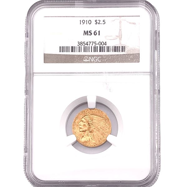 1910 $2.50 Gold Quarter Eagle NGC MS61
