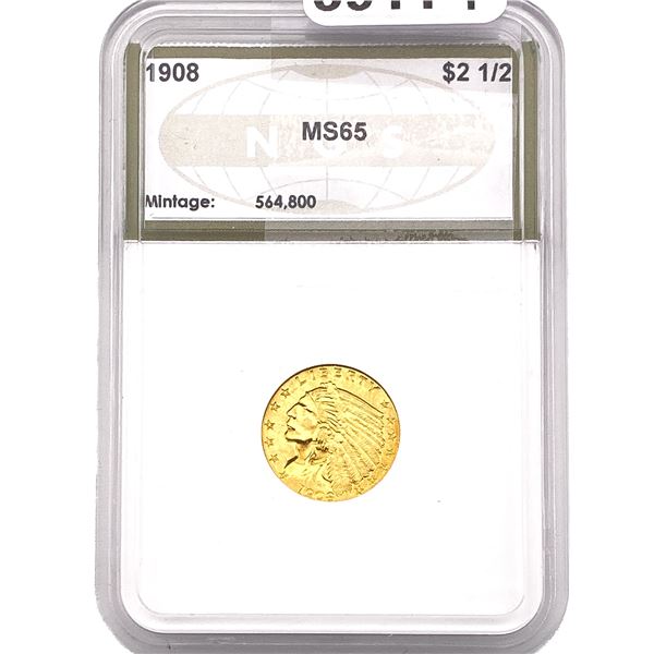 1908 $2.50 Gold Quarter Eagle NGS MS65