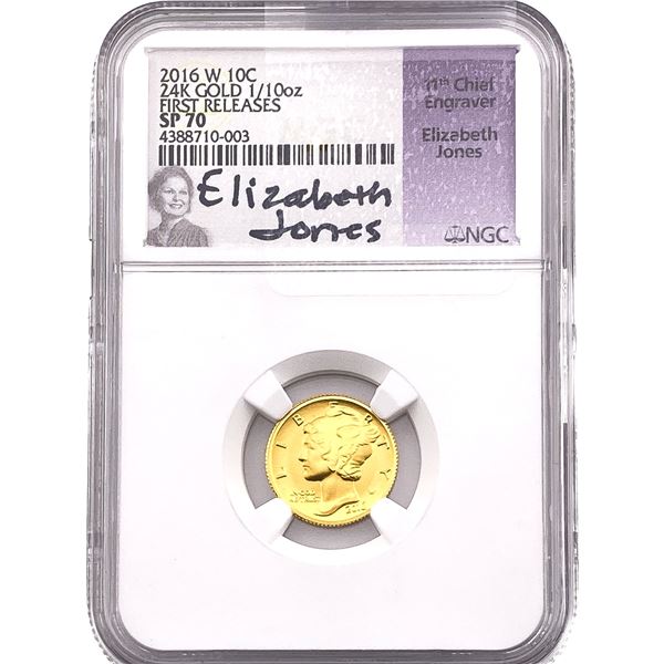2016-W 1/10oz 24k Gold Mercury Dime NGC SP70