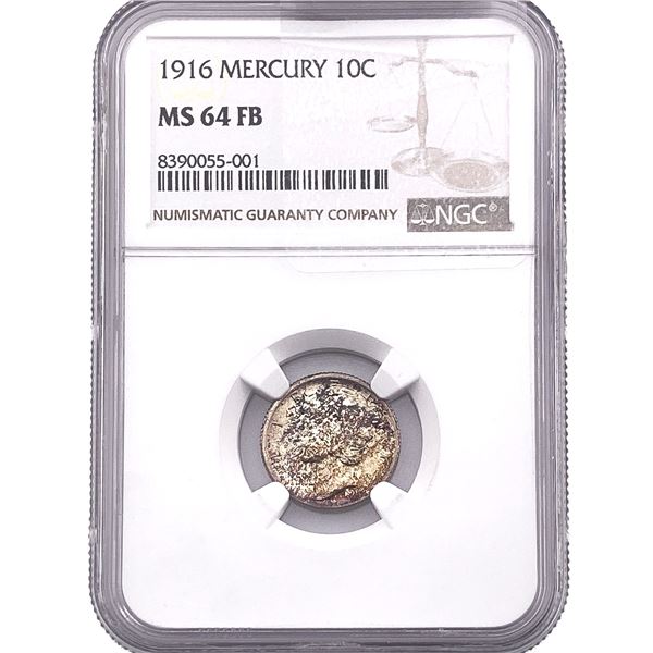 1916 Mercury Silver Dime NGC MS64 FB