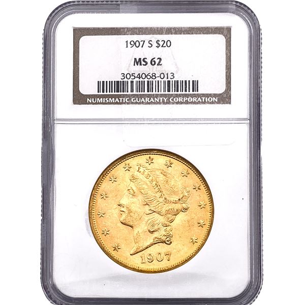 1907-S $20 Gold Double Eagle NGC MS62