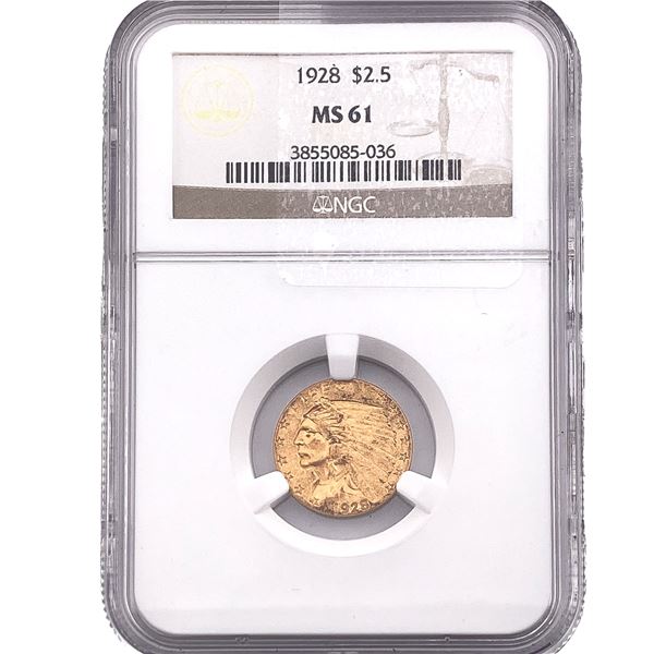 1928 $2.50 Gold Quarter Eagle NGC MS61