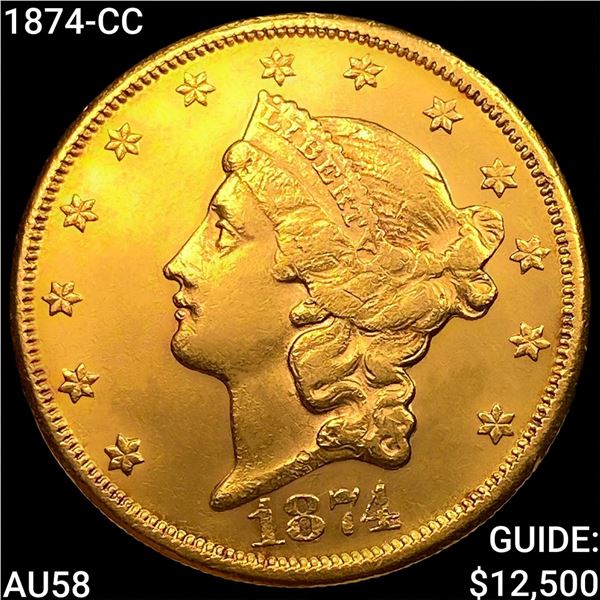 1874-CC $20 Gold Double Eagle CHOICE AU