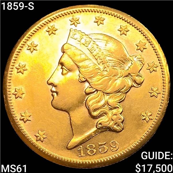 1859-S $20 Gold Double Eagle UNCIRCULATED