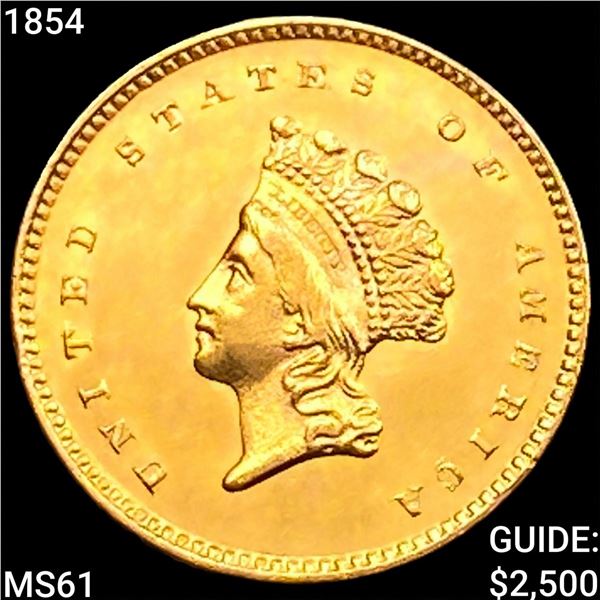 1854 Rare Gold Dollar UNCIRCULATED