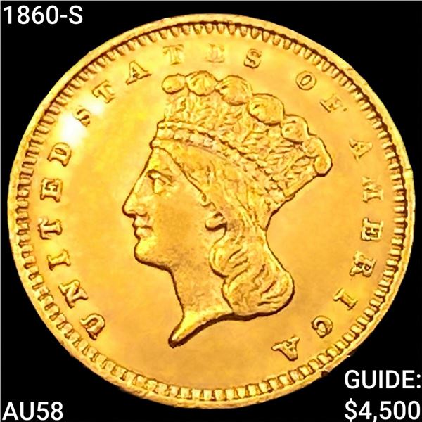 1860-S Rare Gold Dollar CHOICE AU